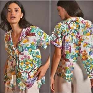 Maeve Anthropologie linen lemon Multicolor Women's Top